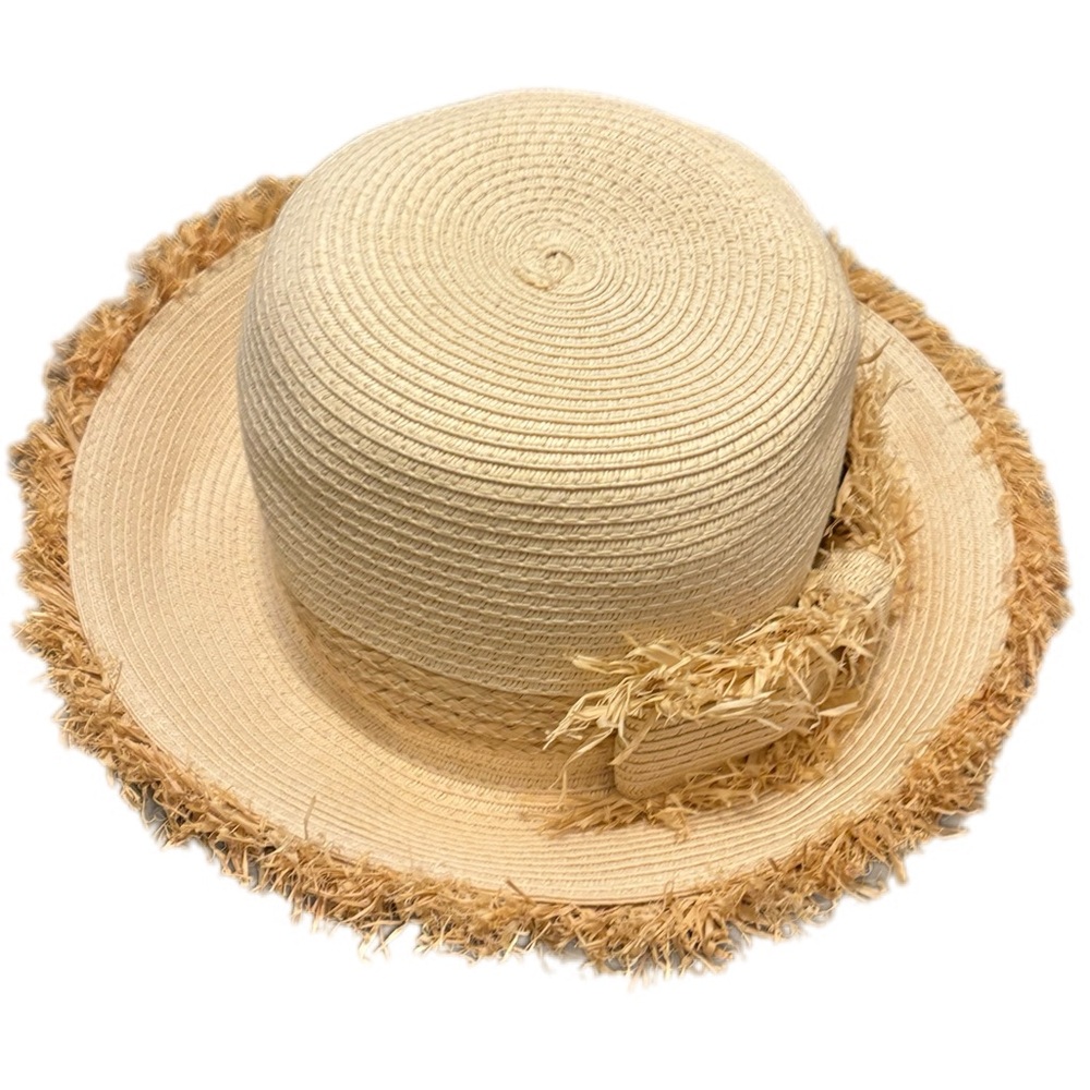 Stylish Tan Straw Hat with Fringe